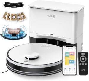 ILIFE A30 Pro Robot Vacuum and Mop, Self Emptying Station for 60 Days, 5000Pa Suction, LiDAR Navigation, No-Go Zones, 2.4G WiFi/App/Alexa/Remote Control, Clean Hard Floors to Medium-Pile Carpet, 110V