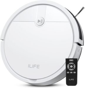 ILIFE V2 Robot Vacuum Cleaner, Tangle-Free Suction, 120 Mins Runtime, Slim, Self-Charging Robotic Vacuum Cleaner, Ideal for Pet Hair and Hard Floors