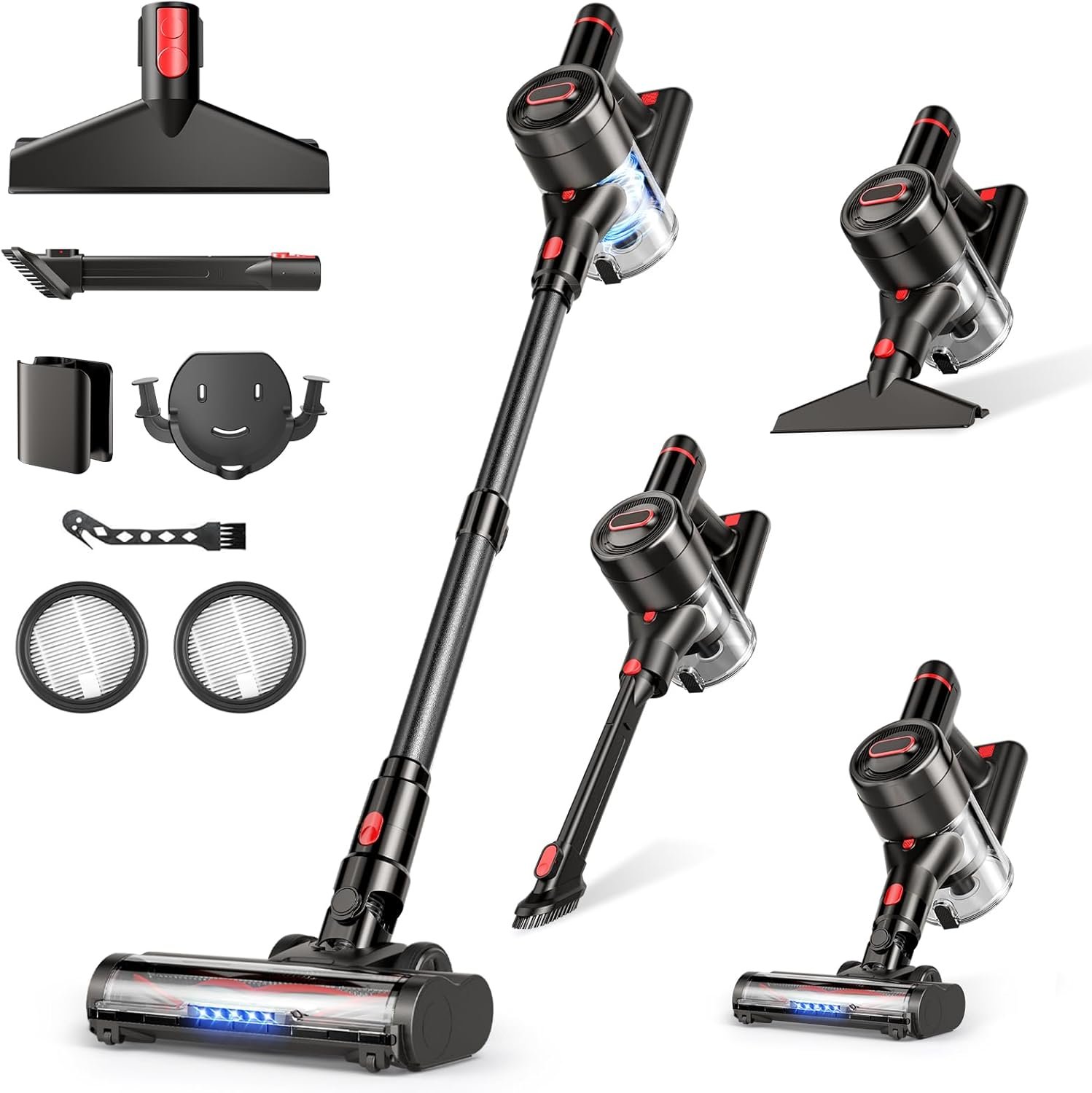 Zyxrona Cordless Vacuum Cleaner, 450W/40Kpa Stick Vacuum with Powerful Suction, 50Min Vacuum Cleaner for Home, Anti-tangle and 1L Dust Cup, 8 in 1 Lightweight Vacuum for Hardwood Floor Carpet Pet Hair