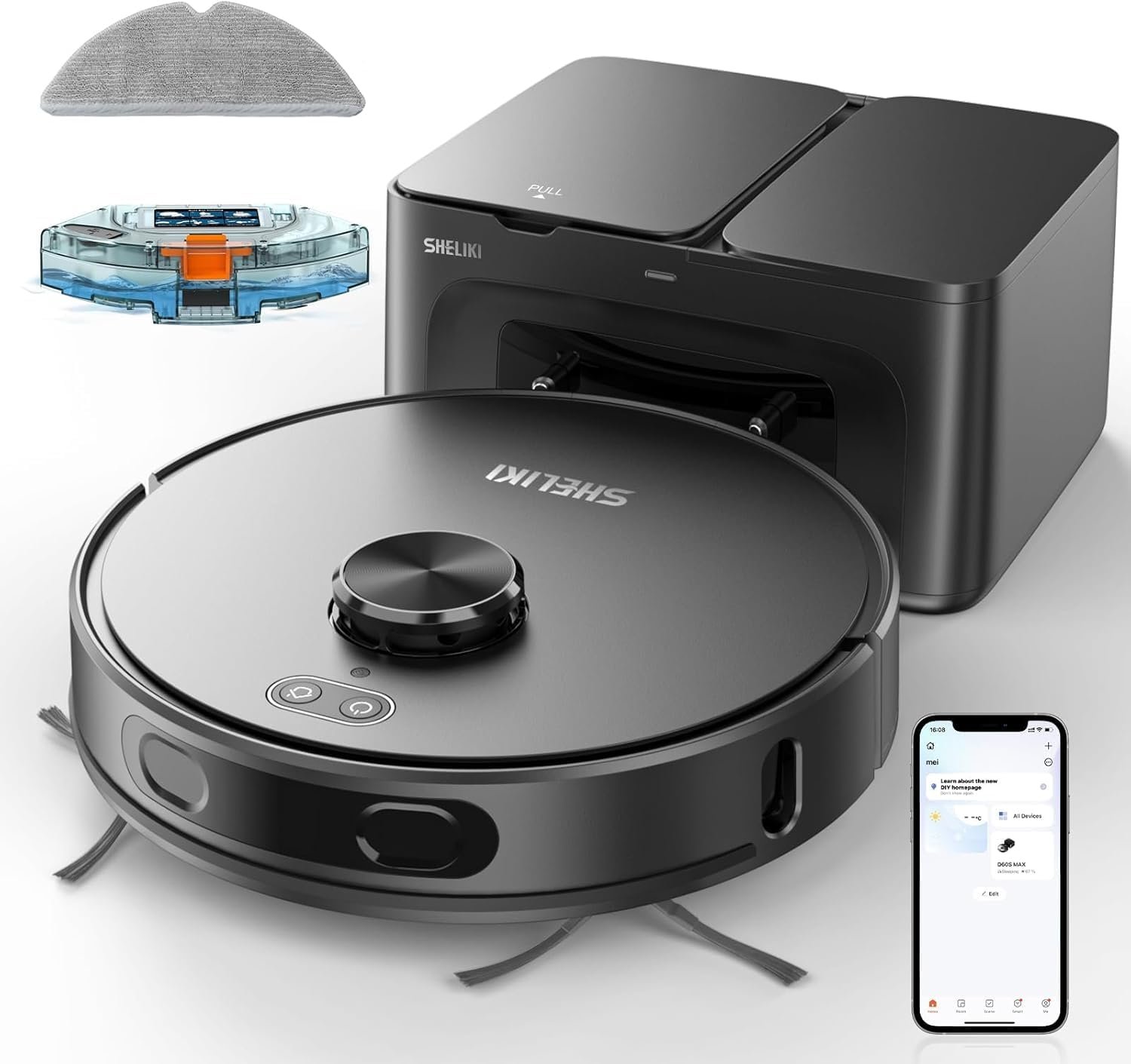Robot Vacuum and Mop, 3-in-1 Robotic Vacuum Cleaner with 70-Day Self-Emptying Base, 360° LiDAR Navigation, Smart Mapping & Auto-Return, 6000Pa Strong Suction for Pet Hair, Carpets & Hard Floors