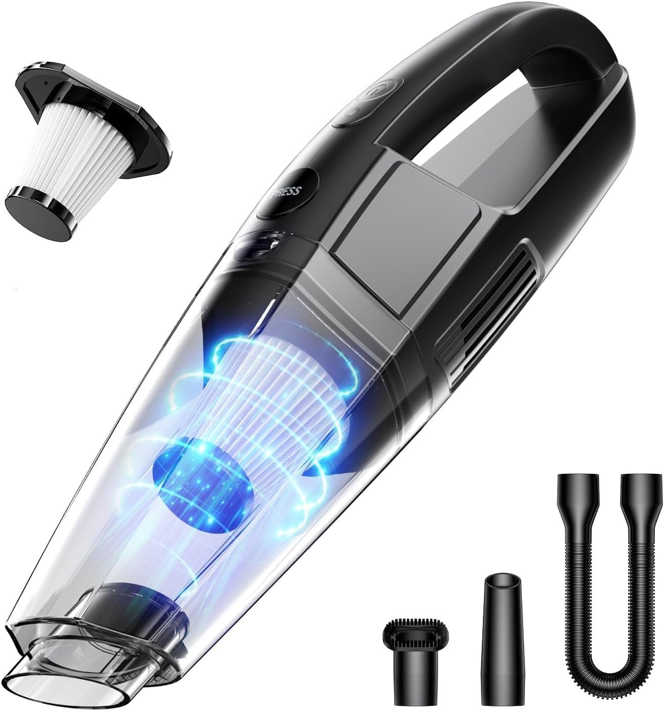 Handheld Vacuum Cordless, Rechargeable 8000PA, Car Vacuum Portable Cordless, Hand Vacuum Rechargeable, 3 in 1, Lightweight, Hand Held Vacuum Cleaner for Car Home Office, Pet Hair