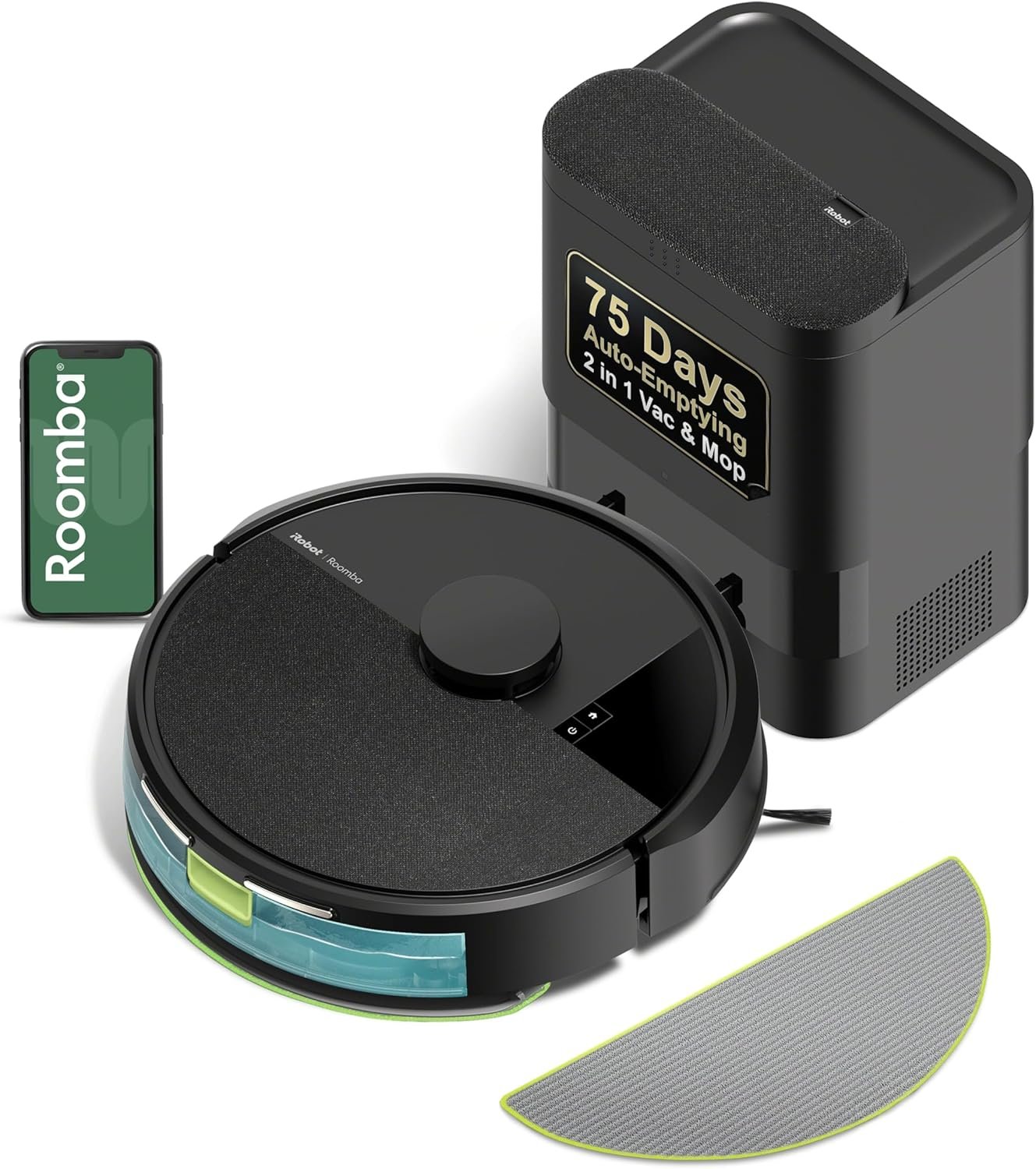 iRobot Roomba 105 Combo Robot Vacuum & Mop with AutoEmpty Dock - Self-Empties for 75 Days, Intense Power-Lifting Suction, LiDAR Navigation, Multiple Cleaning Modes, Avoids Mopping Carpet | Autoempty Dock Self-Empties Up to 75 Days, Clearview Lidar, 70× Suction, Vac and Mop and Combo Modes, Auto Carpet Detection