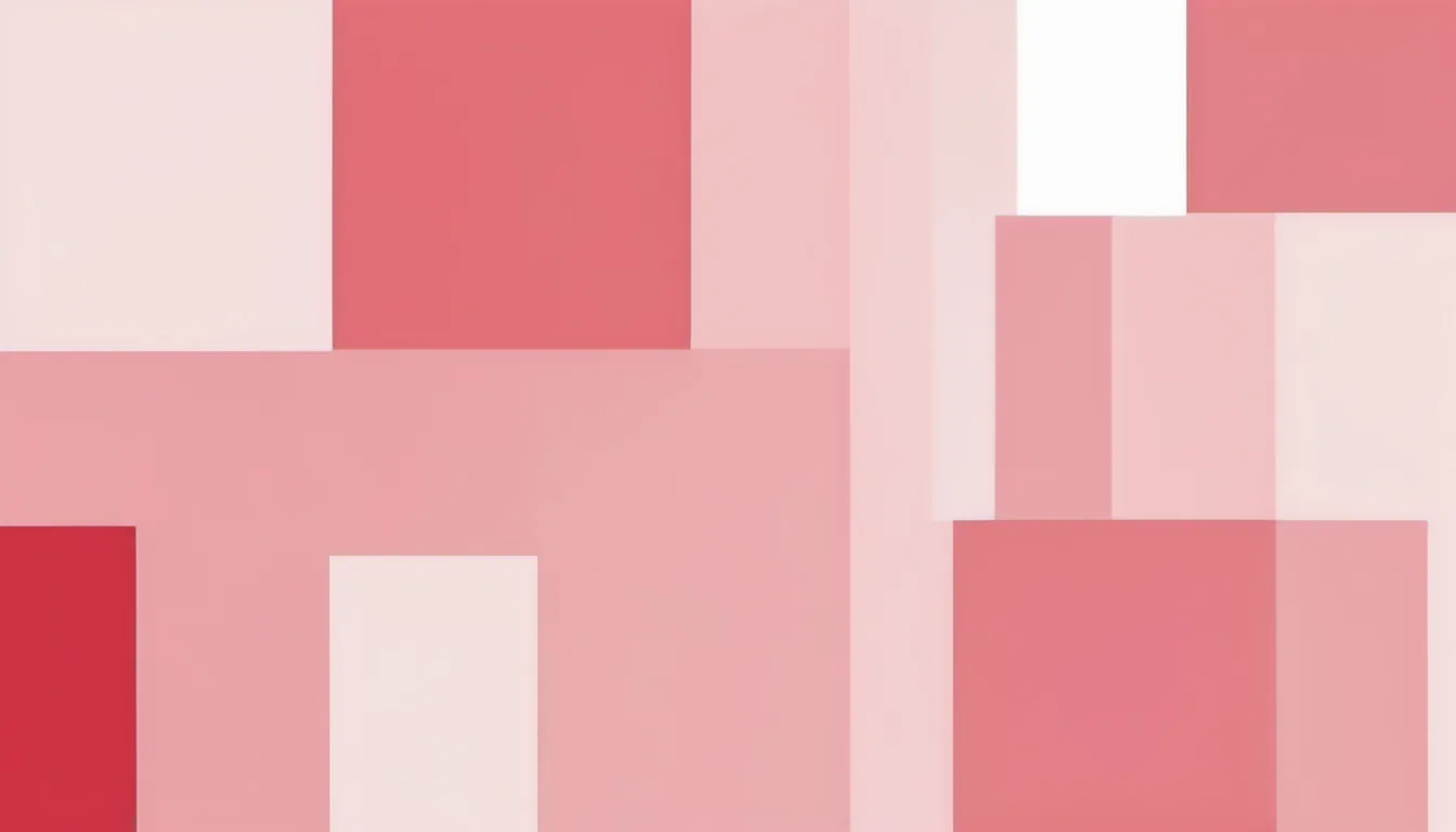 Abstract balanced blocks illustration in rose red and pale blush on white — decorative header for Shark AV2501AE vs Roomba 105 Vac Robot Vacuum